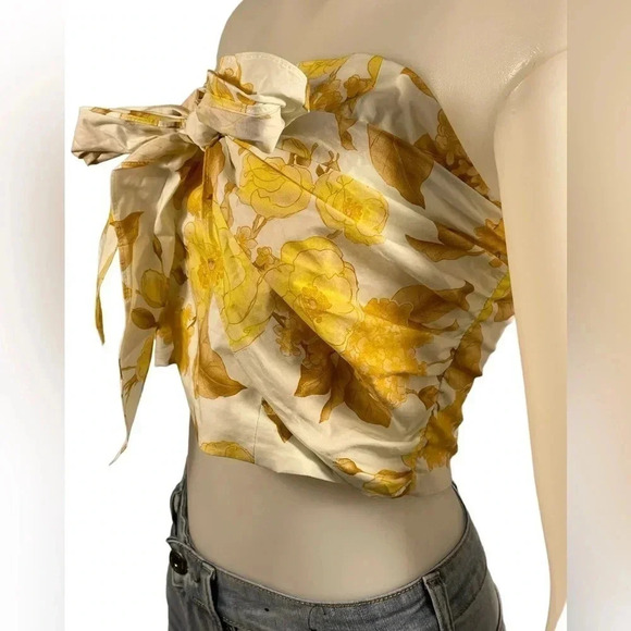 💥HOST PICK💥 ba&sh Naimee Yellow Floral  Strapless Stretch Tube Top Size 8 - Picture 8 of 14